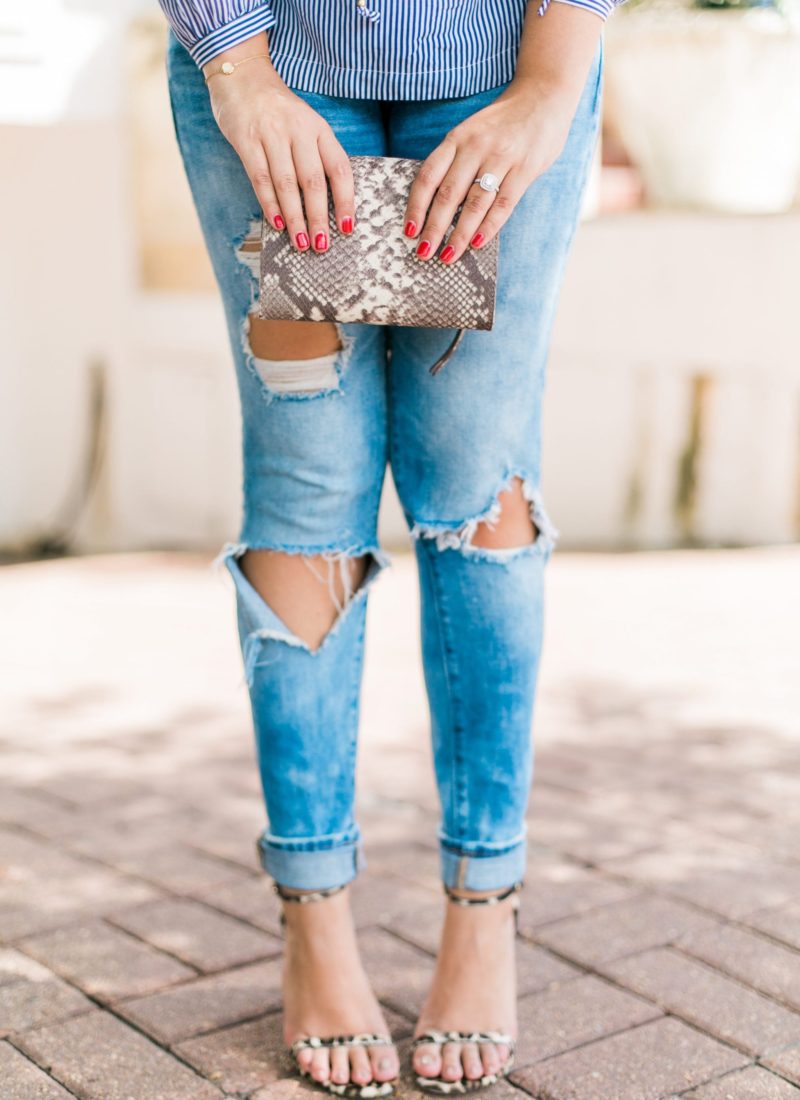 Perfect distressed jeans, leopard heels