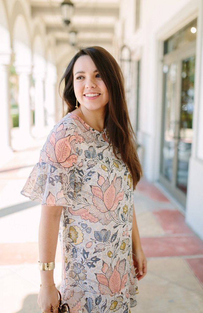 flounce sleeve floral dress