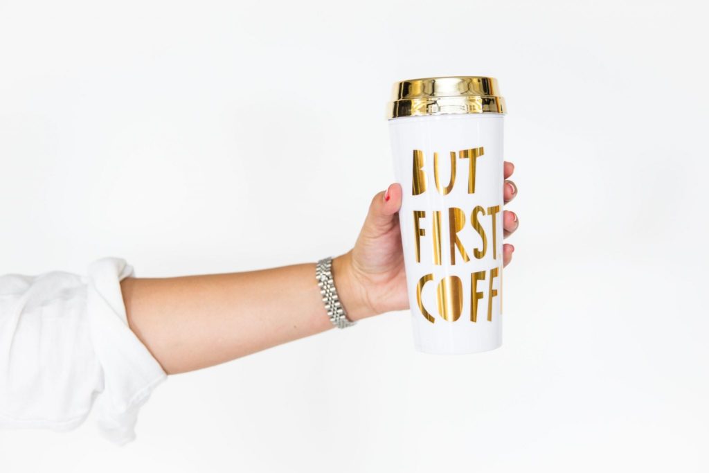But First Coffee - gold travel mug