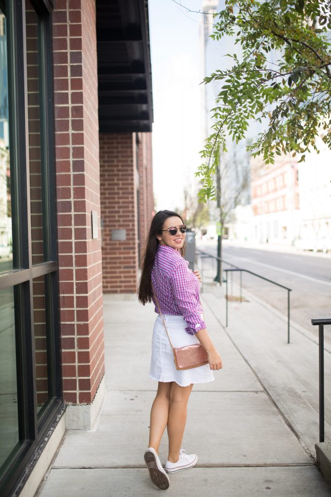 Gingham button down shirt and Converse