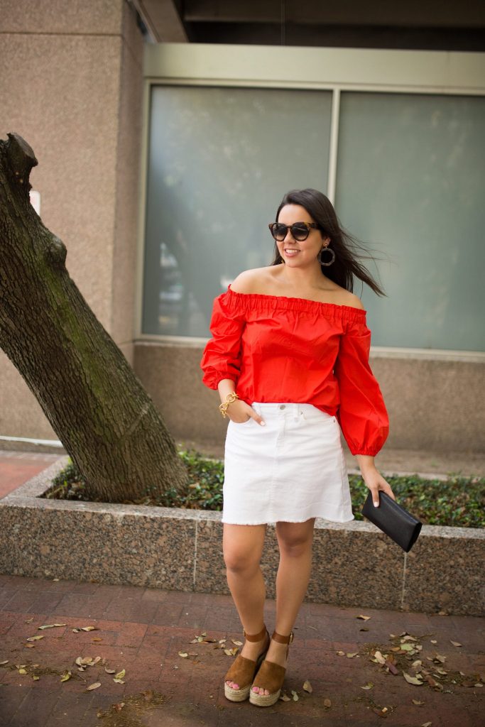 red off the shoulder cotton top