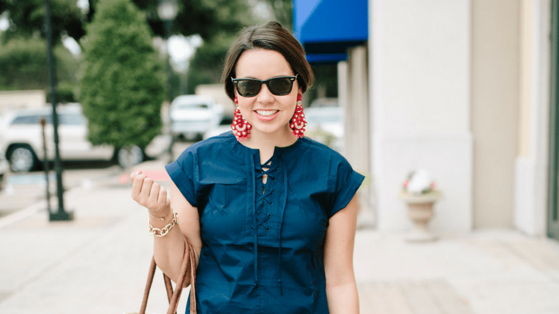 Navy Lace-Up Shirtdress