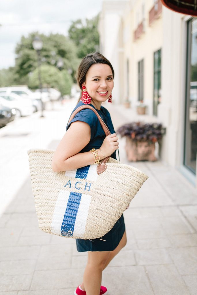 Patriotic outfit preppy | Navy shirtdress | Red sneakers | Preppy casual weekend outfit