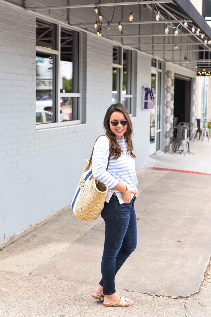 J.Crew striped tee | boatneck tee | Jack Rogers sandals | Preppy outfit