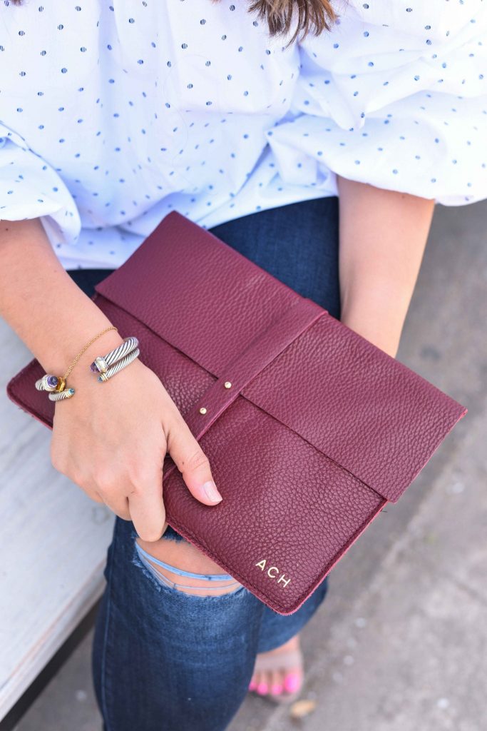 Cuyana clutch | Envelope clutch | Monogrammed clutch | Yurman bracelets