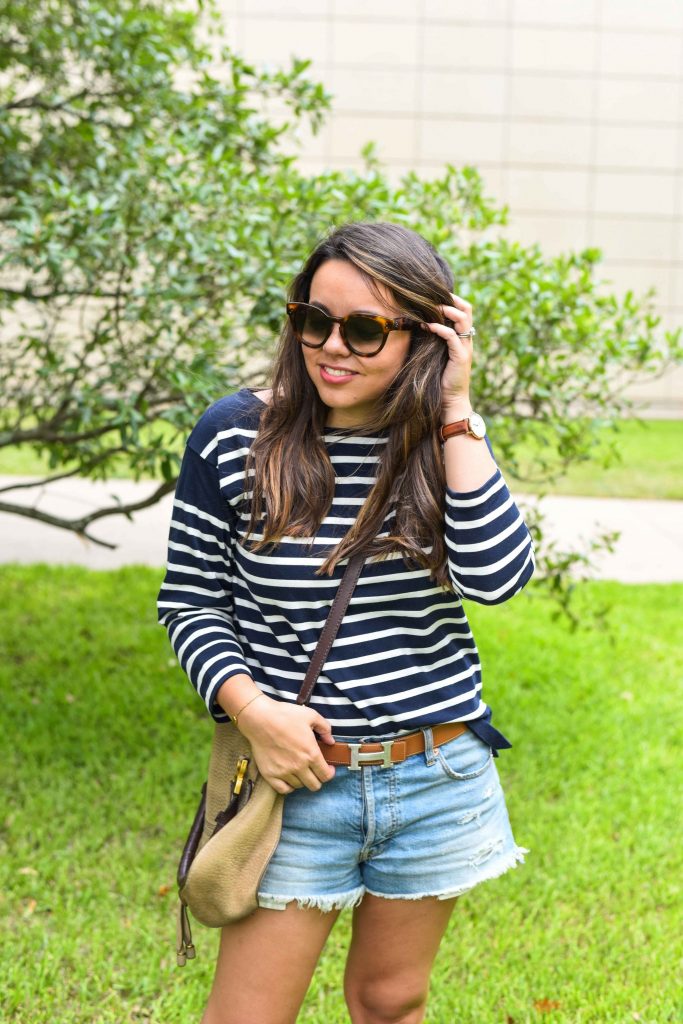 striped shirt outfit | hermes belt | J.Crew stripes | nautical outfit idea