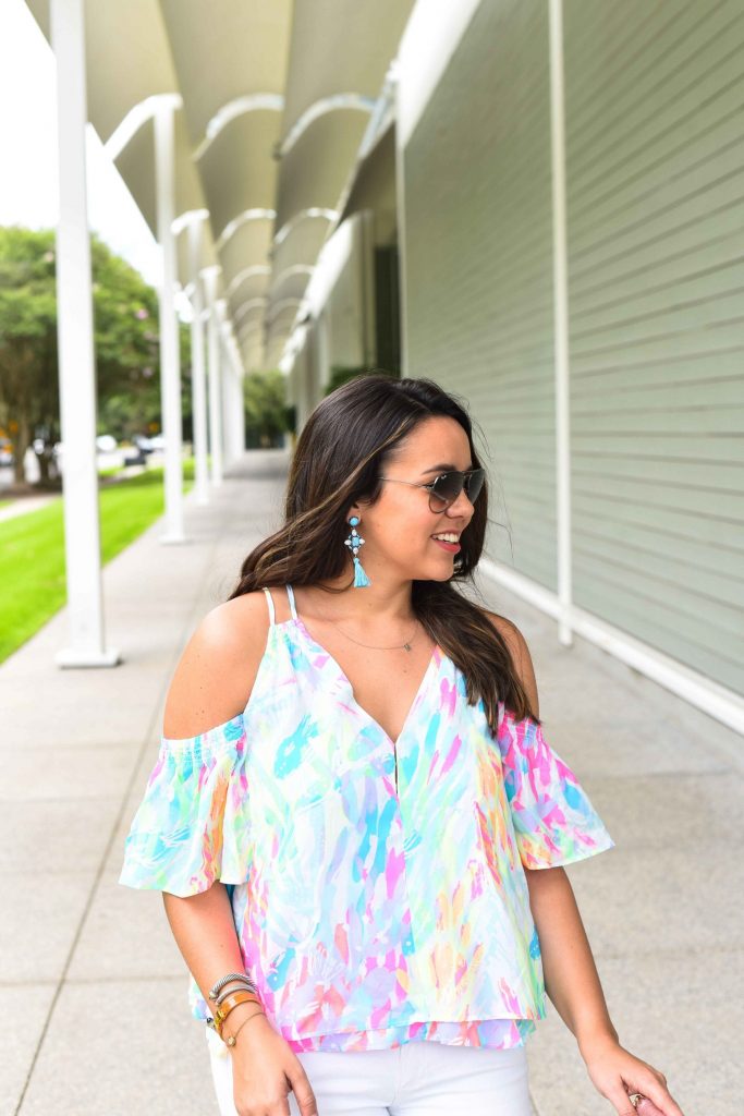 Cold shoulder top for summer | Open shoulder trend | Lilly Pulitzer top