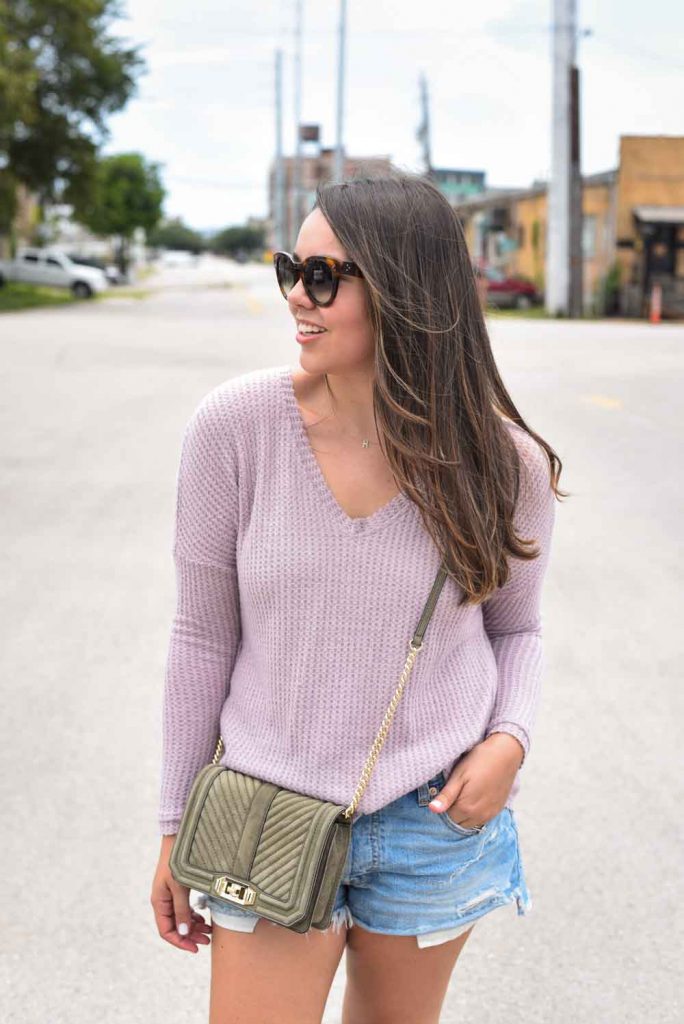 Long-sleeve pullover with cutoff shorts | Summer outfit ideas