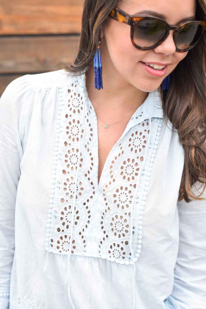 LOFT eyelet tunic | blue beaded tassel statement earrings
