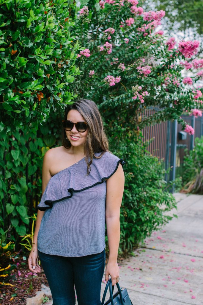 LOFT one shoulder striped top, ruffle detail top 