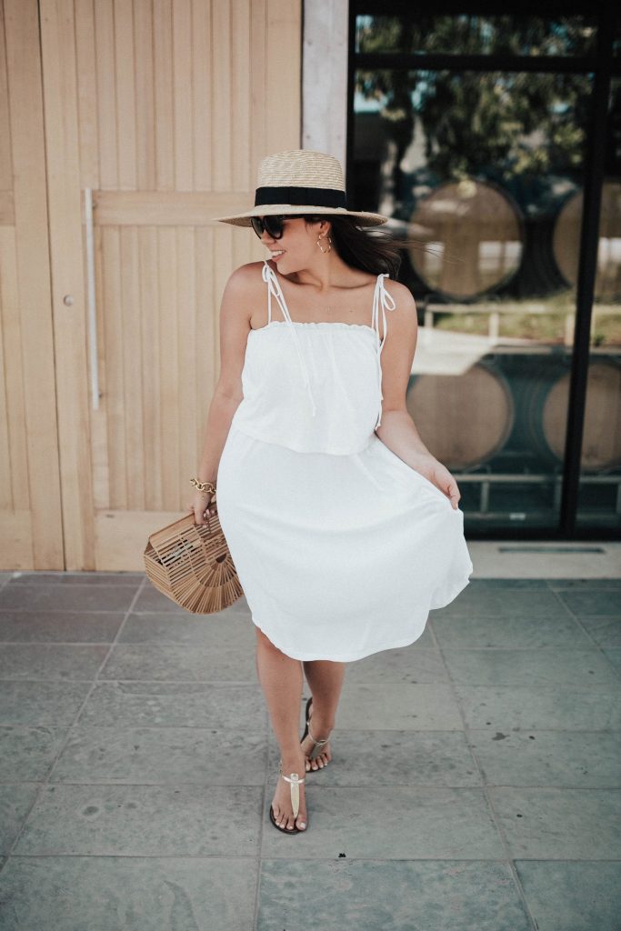 wine tasting outfit ideas | cult gaia bag outfit styling