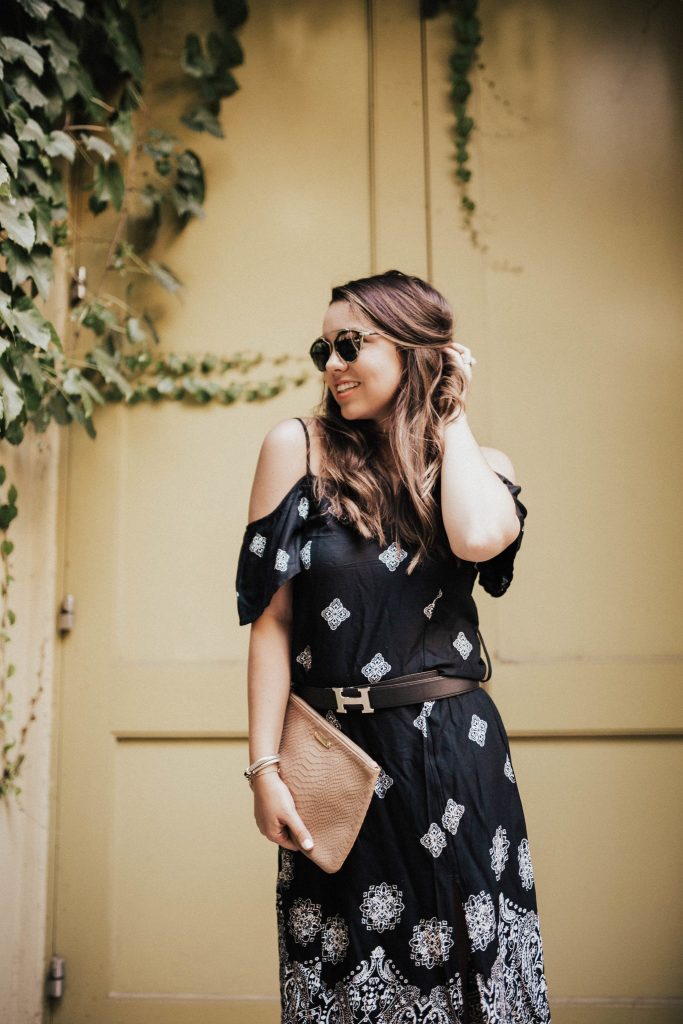 belted dress style, Hermes belt, midi dress style