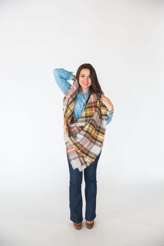 steps to tie a blanket scarf for fall