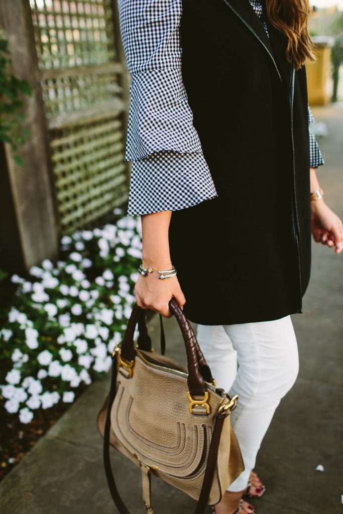 ruffle sleeve top, Gingham tops, Chloe Marcie satchel
