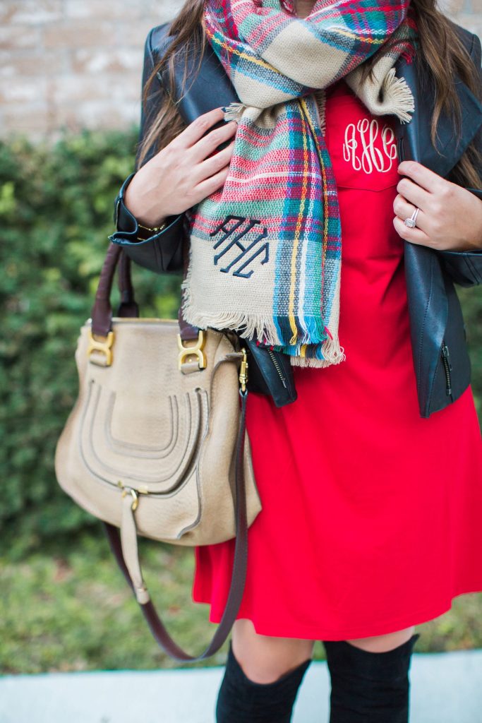 Chloe Marcie satchel, monogrammed blanket scarf