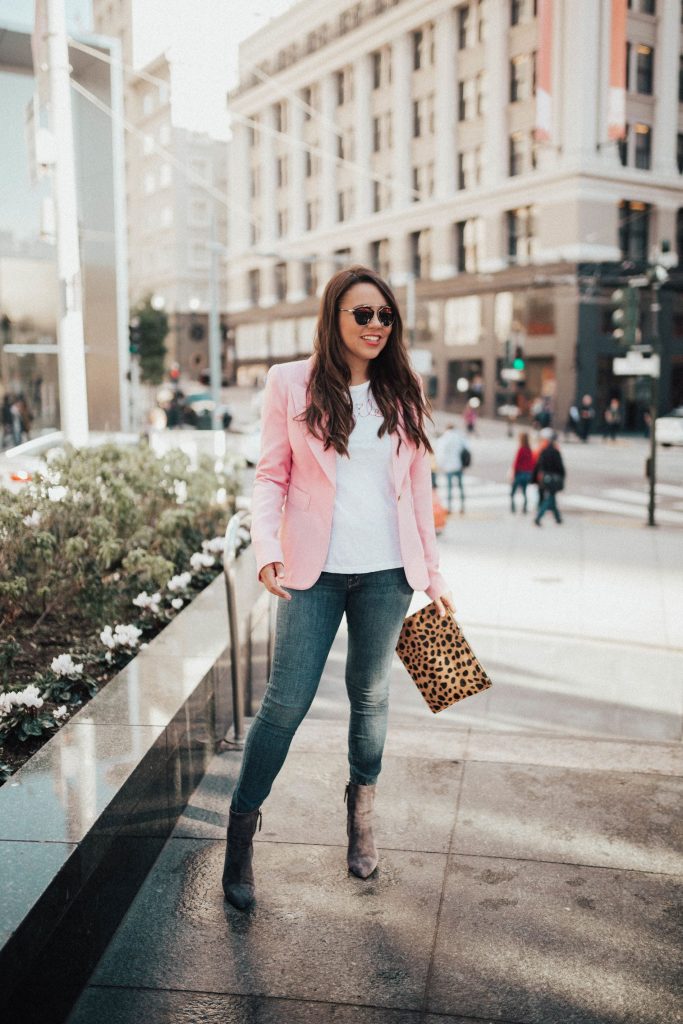 pink blazer, girly clothing options