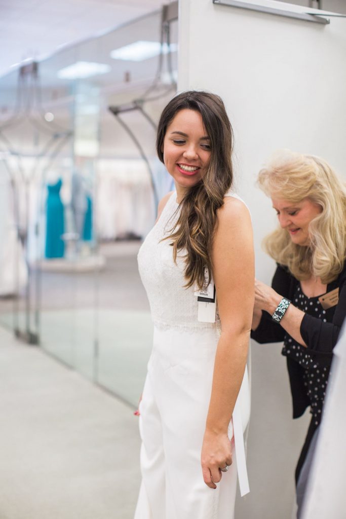 jumpsuit for wedding events, bride jumpsuit outfit, David's Bridal wedding shop