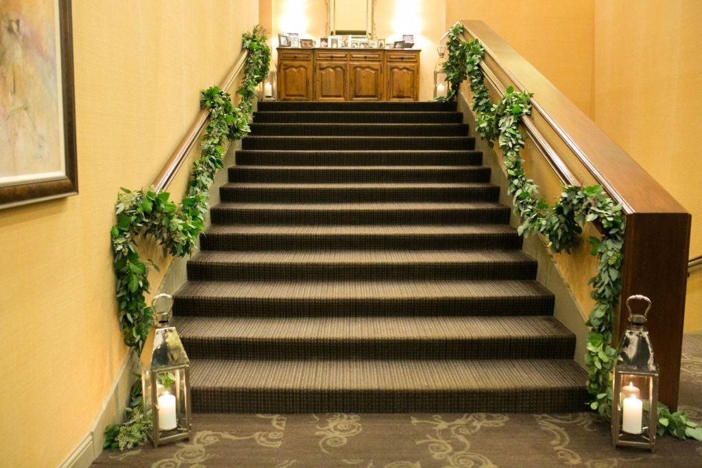 wedding garland, staircase garland ideas