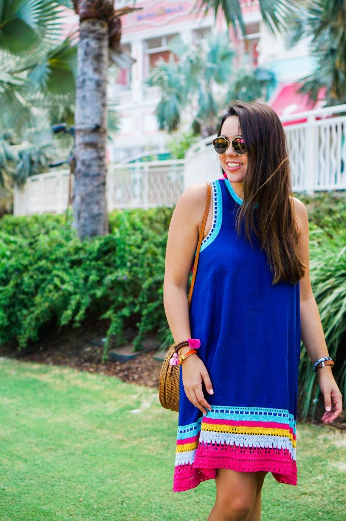 Navy embroidered swing dress