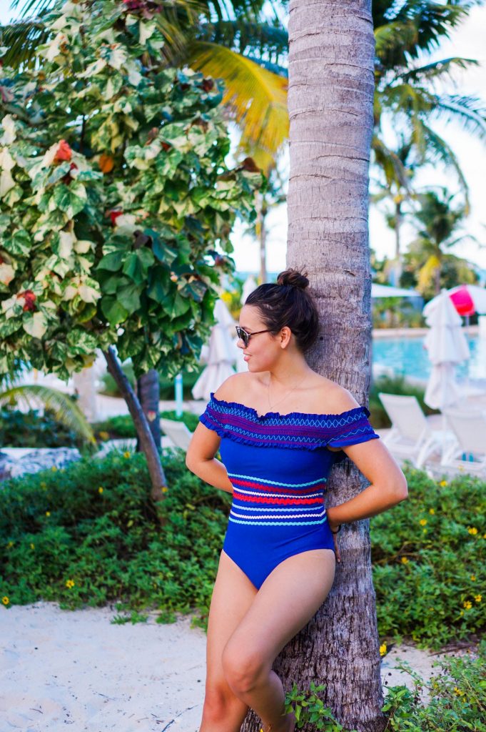 Red Carter off the shoulder one-piece swimsuit
