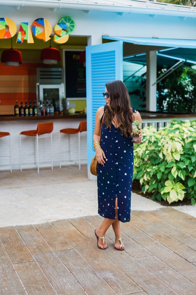 Navy midi dress, beach style