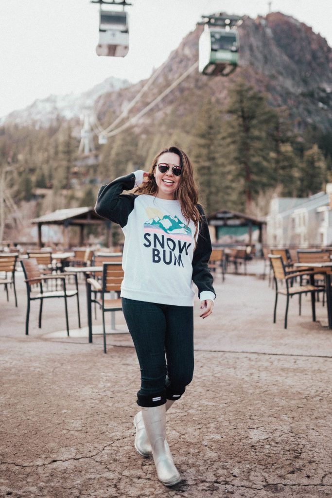 Snow Bum sweatshirt, must-have winter outfits