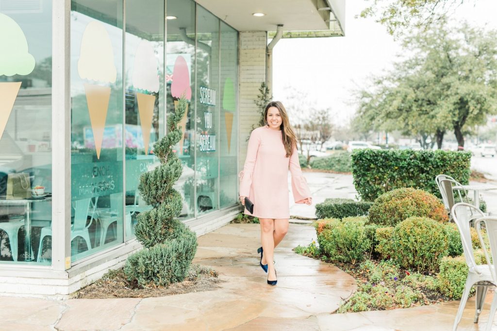Blush pink bell-sleeve minidress 
