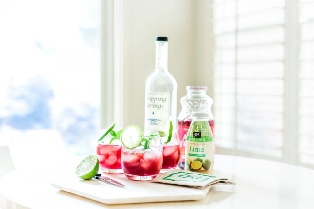 hibiscus lime cocktail, Dripping Springs vodka