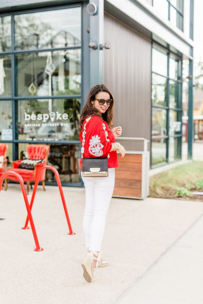 red embroidered top, budget friendly summer tops