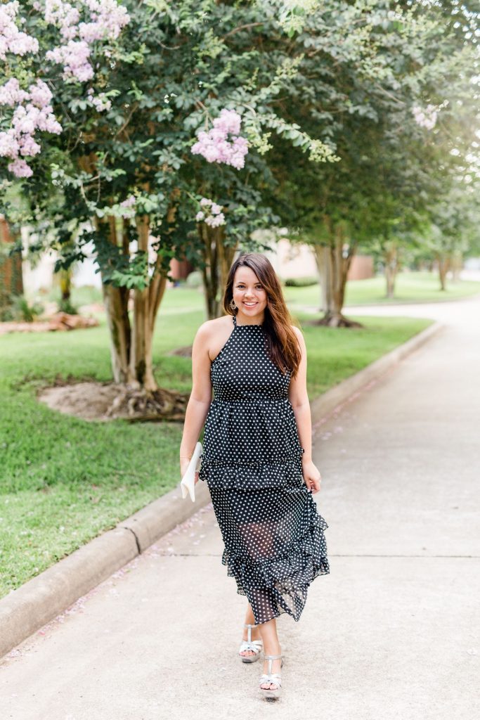 halter maxi dress, polka dot summer dress
