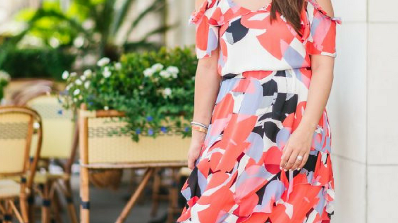 Abstract-print silk dress