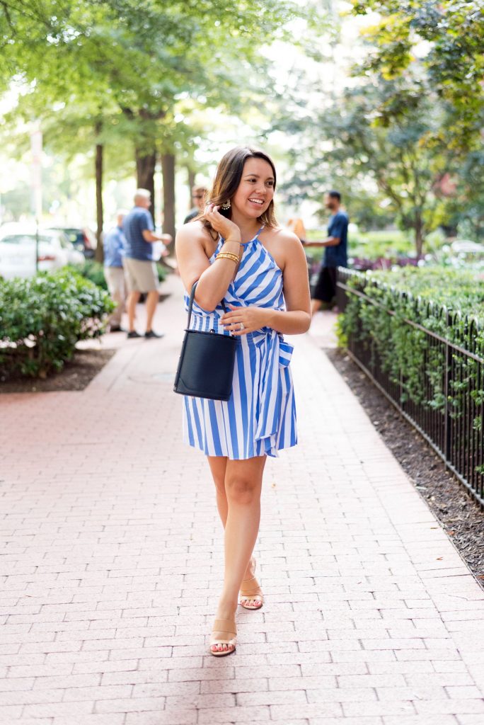 blue striped halter dress for summer