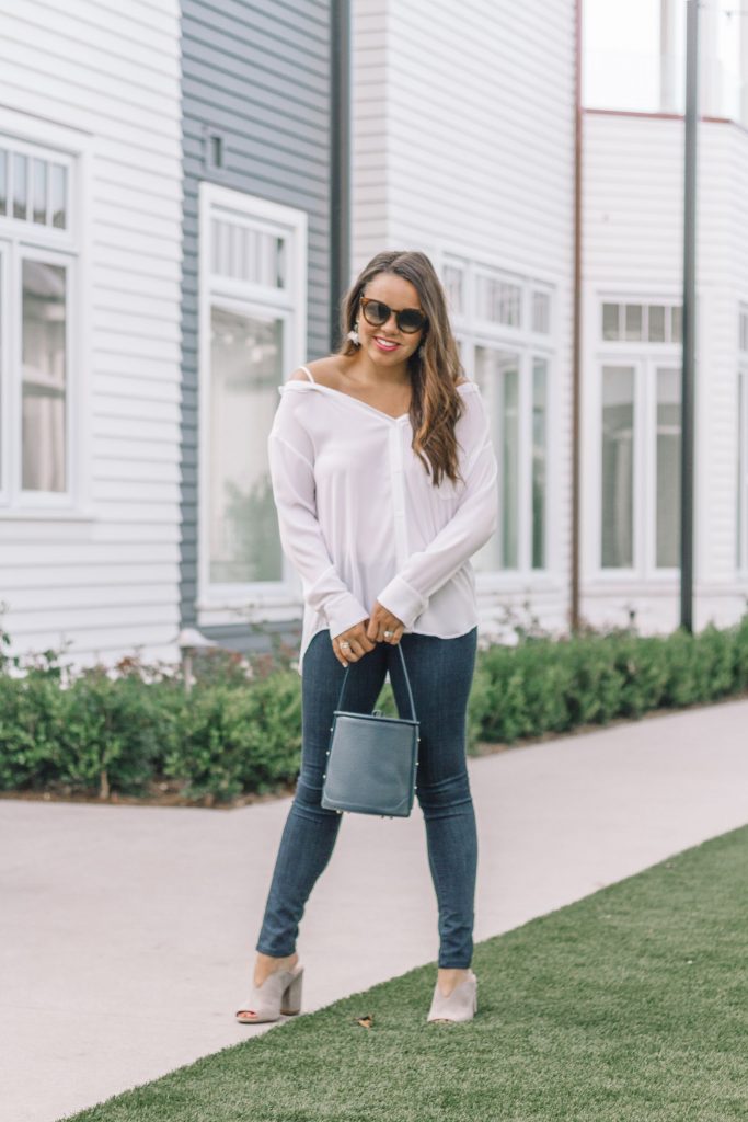 off the shoulder boyfriend white shirt