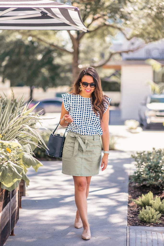 tie-waist fatigue green skirt 