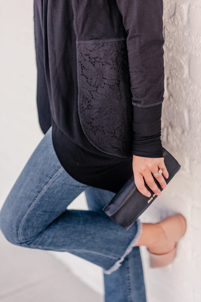 Frayed denim and nude flats