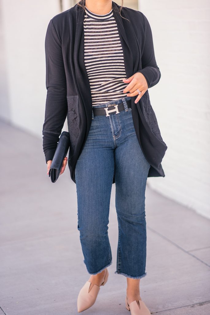 Hermes belt and frayed denim 