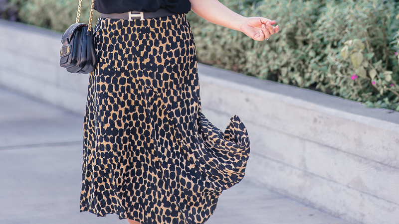 Leopard Print A-Line Midi Skirt
