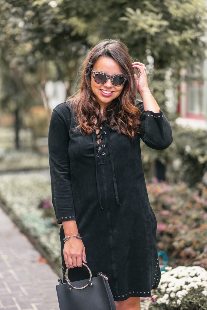 Lace-up black suede dress