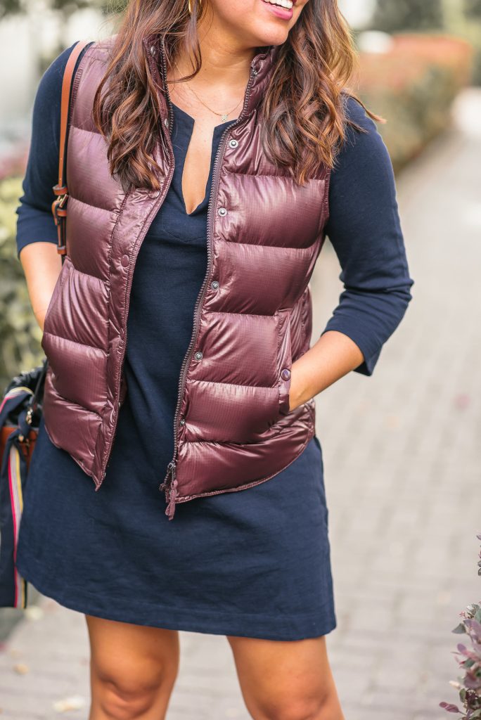 Maroon puffer vest for fall 