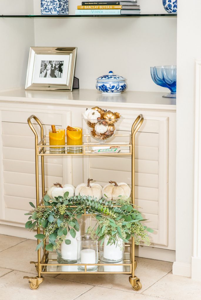 Easy fall decor for bar cart, how to decorate a bar cart