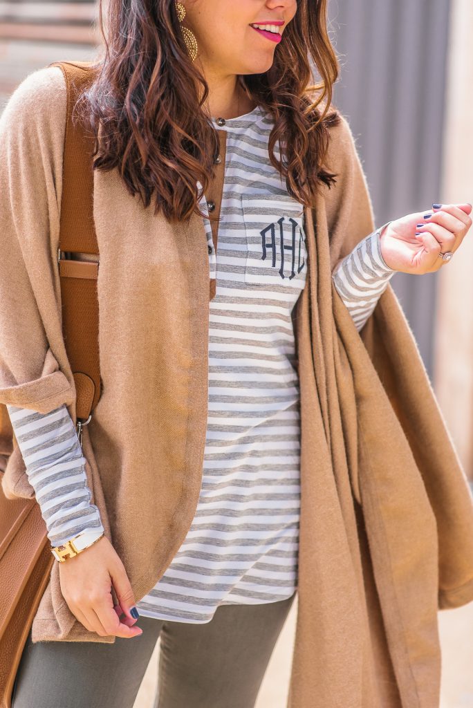 Monogram striped t-shrirt, Thanksgiving outfit idea