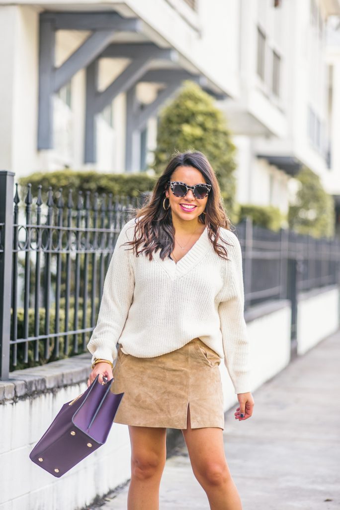 side-slit suede miniskirt for fall 