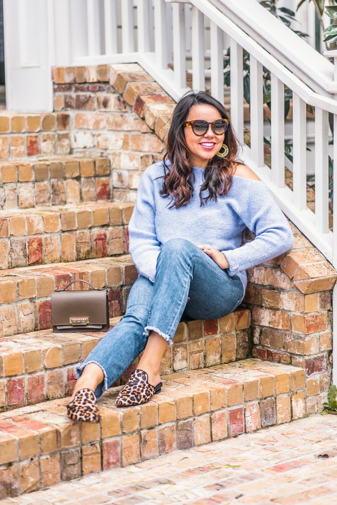 one shoulder lavender sweater