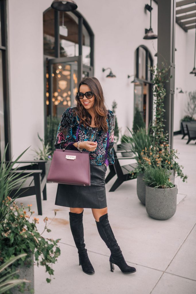 Leather skirt and suede over the knee boots