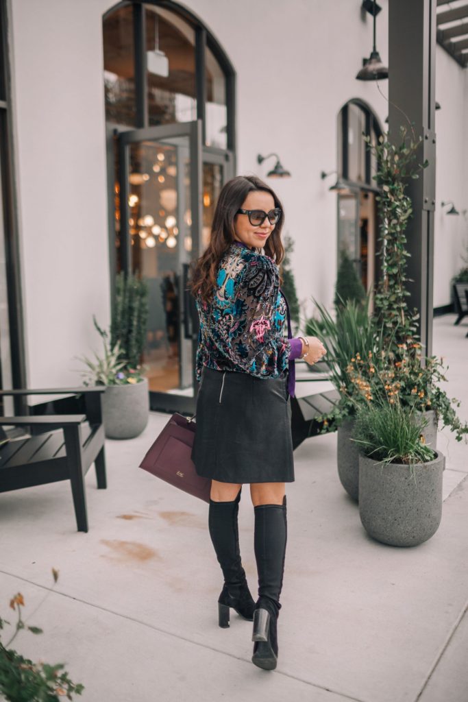 Over the knee suede Stuart Weitzman boots and leather skirt