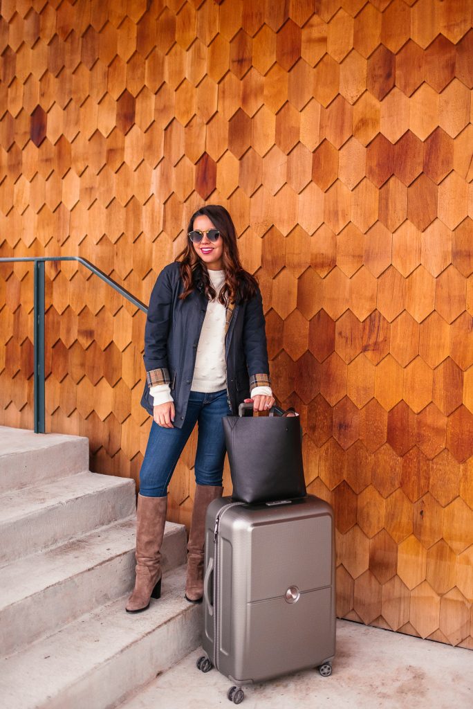 Winter holiday travel style, Barbour jacket