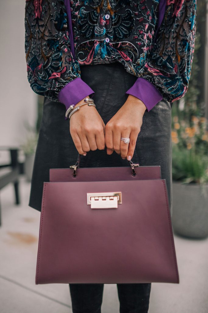 Double compartment cranberry satchel purse
