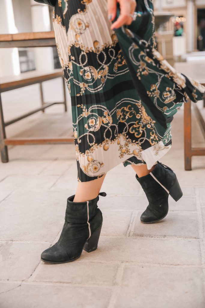Rag & Bone booties with a midi skirt