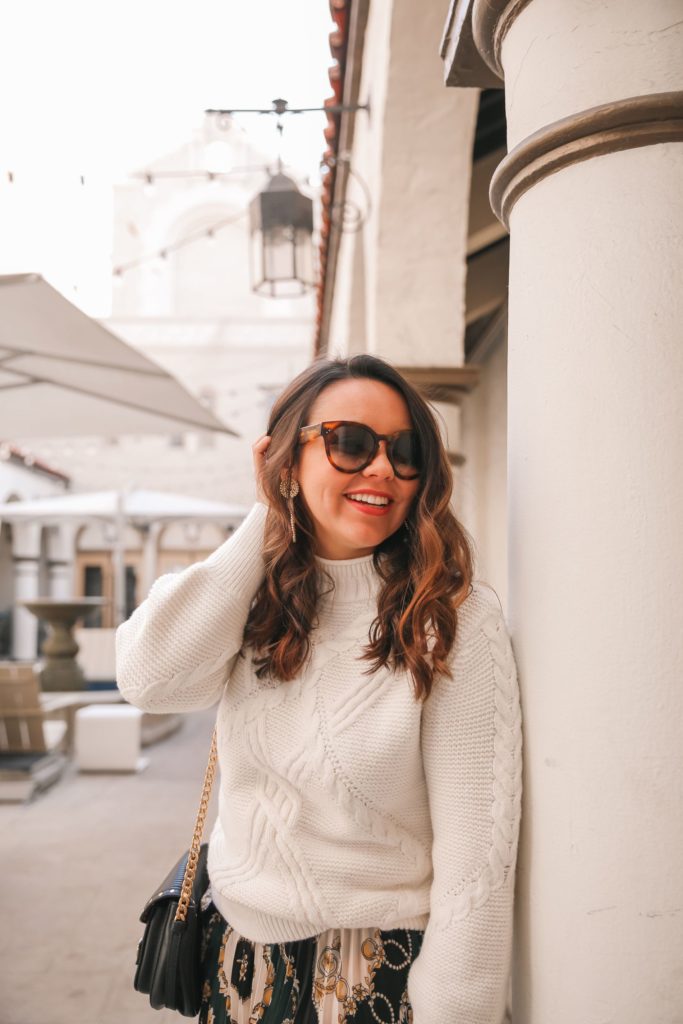 ivory cable-knit sweater for winter