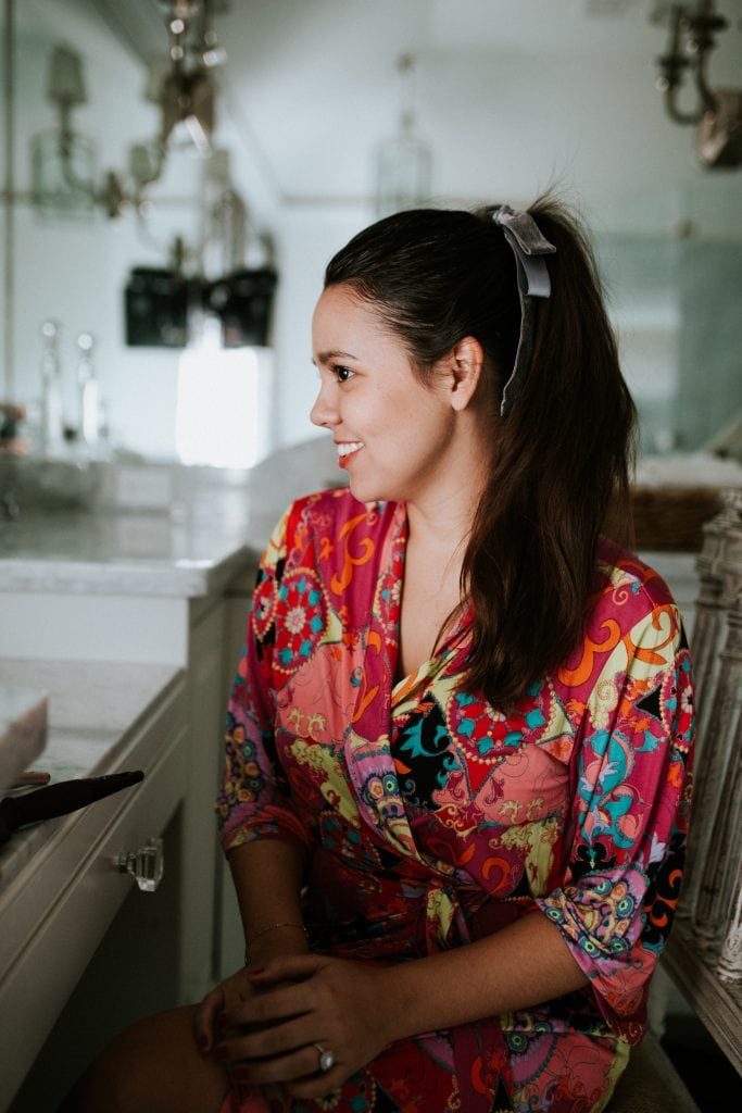 sleek ponytail with velvet hair bow